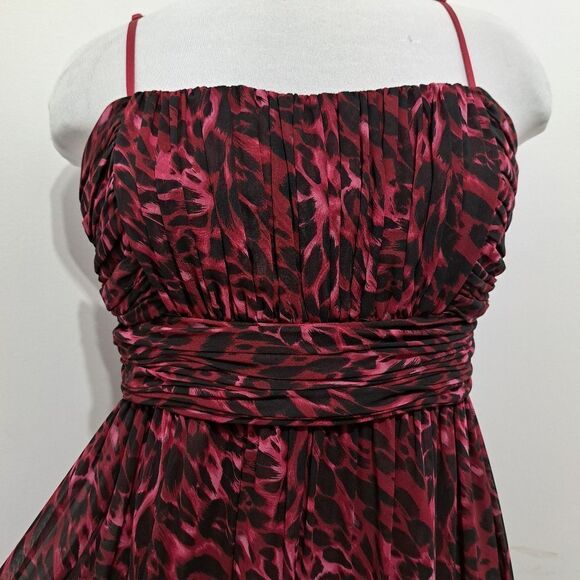 Oleg Cassini Floral Print Chiffon Knee Length Burgundy/Black Size 14 - Picture 15 of 16